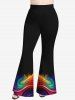 Plus Size Rainbow Color Paint Swirls Print Flare Pants -  