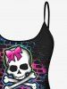Bowknot Skull Skeleton Bricks Letters Paint Splatter Print Tankini Top -  
