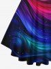 Plus Size Galaxy Rainbow Color Swirls Glitter Print Lattice Crisscross Flare Sleeve T-shirt -  