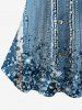 Plus Size Cold Shoulder 3D Glitter Sparkling Sequins Buttons Pearl Pocket Denim Print Ombre T-shirt -  