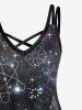 Plus Size Glitter Sun Moon Planet Galaxy Print Crisscross A Line Cami Dress -  