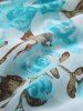 Plus Size Rose Flower Print Mesh Ruffles Crystal Buckle Ribbed Textured Flare Sleeve 2 In 1 Top -  