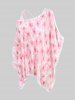 Plus Size Crisscross Cami Top And Flowers Print Lace Trim Sheer Mesh Asymmetrical Plisse Blouse -  