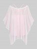 Plus Size Crisscross Cami Top And Flowers Print Lace Trim Sheer Mesh Asymmetrical Plisse Blouse -  