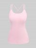 Plus Size Crisscross Cami Top And Flowers Print Lace Trim Sheer Mesh Asymmetrical Plisse Blouse -  