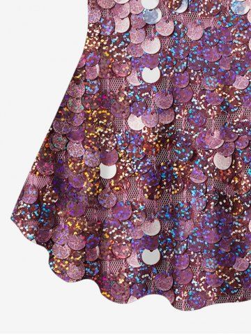 Plus Size 3D Glitter Sparkling Sequins Mesh Print Short Sleeves T-shirt