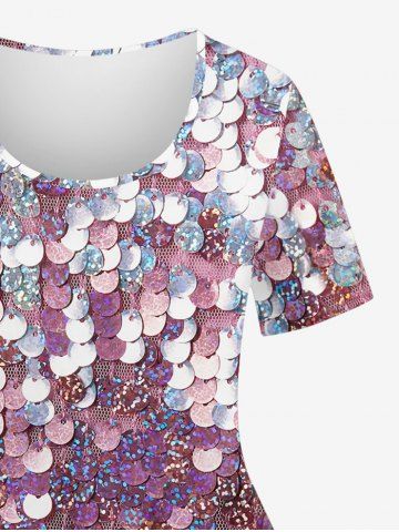 Plus Size 3D Glitter Sparkling Sequins Mesh Print Short Sleeves T-shirt