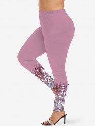 Plus Size 3D Glitter Sparkling Sequins Print Skinny Leggings -  