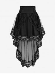 Plus Size Floral Lace Overlay Lace-up Ruched Peplum Hem High Low Asymmetric A Line Skirt -  