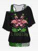 Glitter Sparkling Sequins Printed Racerback Tank Top and Crane Heart Four Leaf Clover Graphic St. Patrick's Day T-shirt Set and Leggings Plus Size Outfit -  