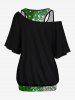 Glitter Sparkling Sequins Printed Racerback Tank Top and Crane Heart Four Leaf Clover Graphic St. Patrick's Day T-shirt Set and Leggings Plus Size Outfit -  