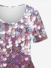 Plus Size 3D Glitter Sparkling Sequins Mesh Print Short Sleeves T-shirt -  