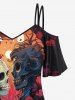 Plus Size Cold Shoulder Skull Lovers Ombre Rose Flower Moon Print Cami T-shirt -  
