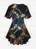 Plus Size Industrial Style Floral Colorblock Sequin 3D Print Lattice Crisscross Flare Sleeve T-shirt -  
