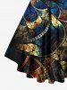 Plus Size Industrial Style Floral Colorblock Sequin 3D Print Lattice Crisscross Flare Sleeve T-shirt -  