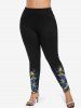 Plus Size Industrial Style Floral Colorblock Sequin 3D Print Leggings -  