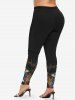 Plus Size Industrial Style Floral Colorblock Sequin 3D Print Leggings -  