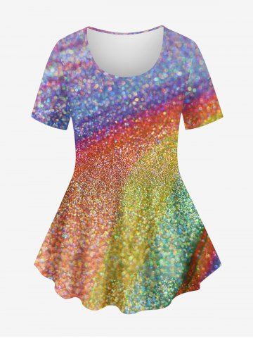 Plus Size Galaxy Colorblock Sparkling Sequin 3D Print T-shirt - MULTI-A - L