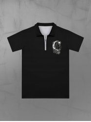 Chemise Plissée Rose Cœur Lune Etoiles et Chat Imprimés avec Zip pour Homme - Noir 2XL