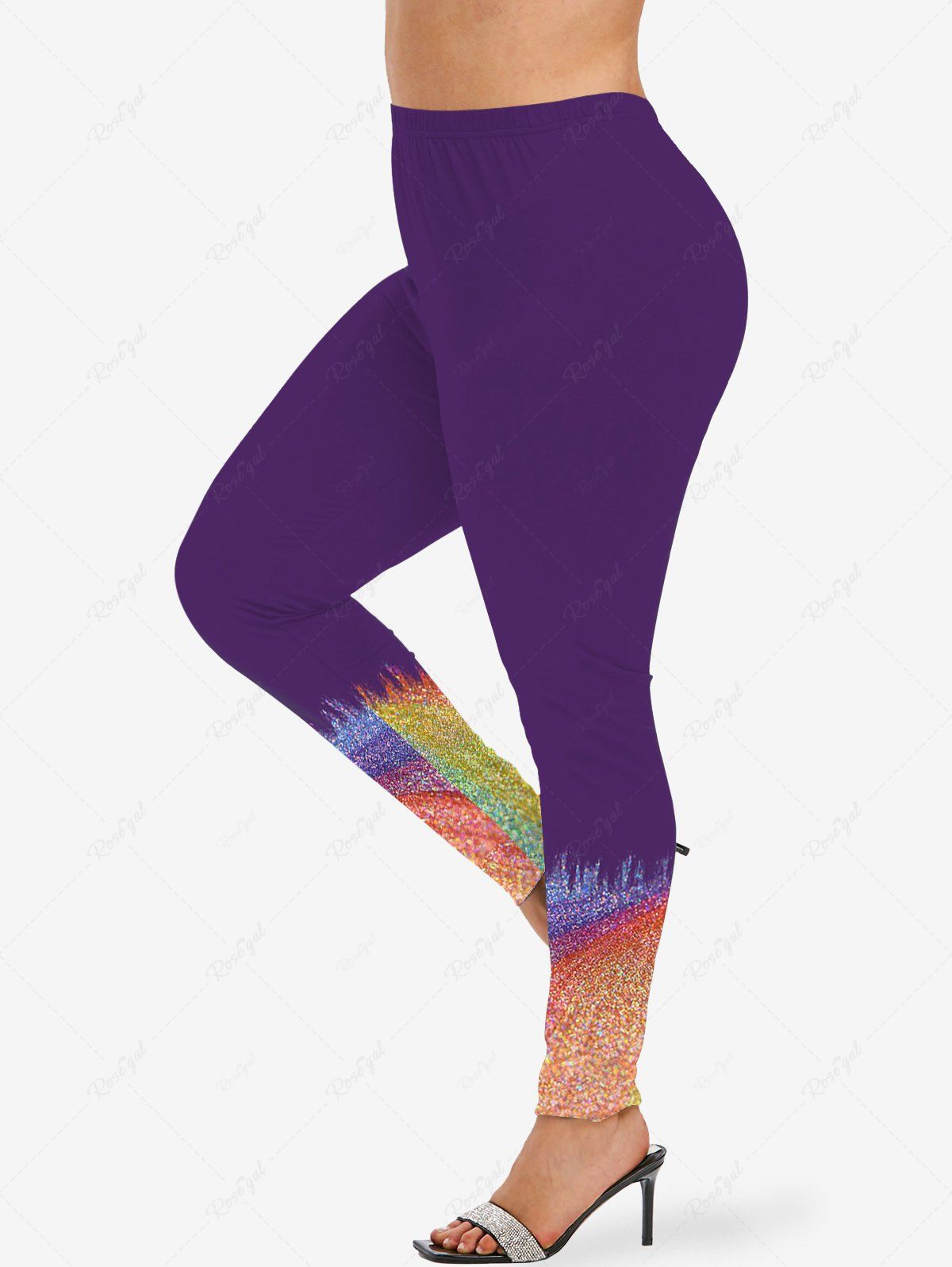 Discount Plus Size Galaxy Colorblock Sparkling Sequin 3D Print Leggings  