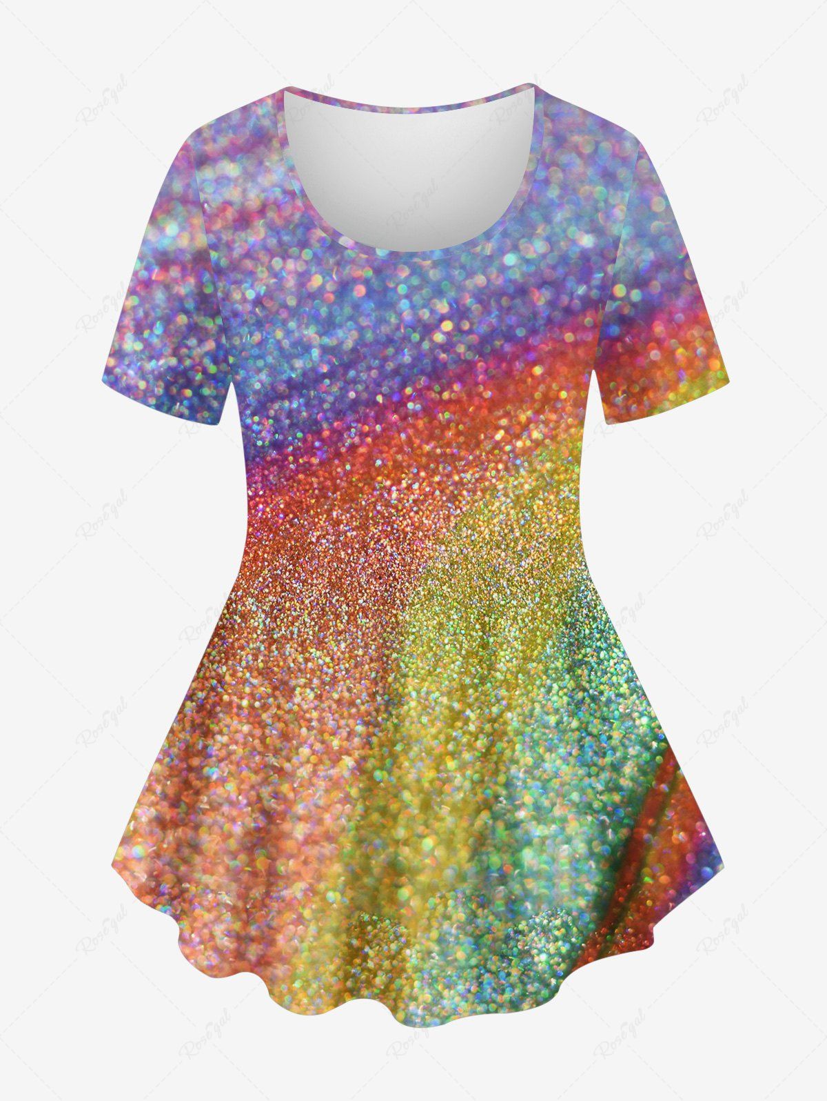 Fancy Plus Size Galaxy Colorblock Sparkling Sequin 3D Print T-shirt  