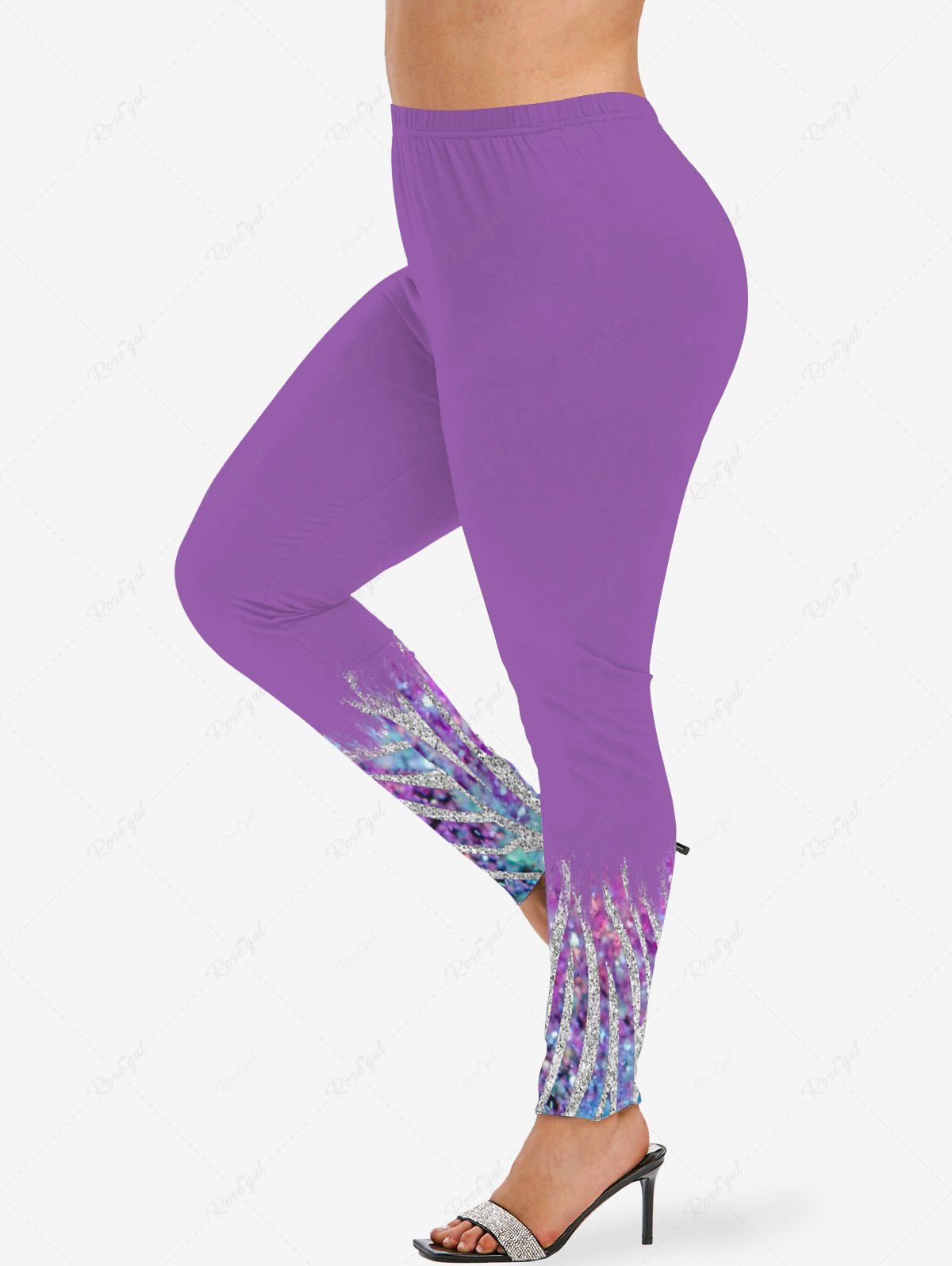 Unique Plus Size Glitter Sparkling Sequins Ombre Print Skinny Leggings  