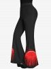 Pantalon Evasé Arbre et Chauve-souris Imprimés Style Gothique - Noir 5X