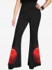 Pantalon Evasé Arbre et Chauve-souris Imprimés Style Gothique - Noir 5X