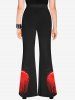Pantalon Evasé Arbre et Chauve-souris Imprimés Style Gothique - Noir 5X
