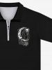Gothic Moon Skull Cat Pentagram Tarot Cards Print Zipper Polo Shirt For Men -  