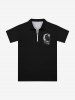Chemise Plissée Rose Cœur Lune Etoiles et Chat Imprimés avec Zip pour Homme - Noir 6XL