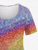 Plus Size Galaxy Colorblock Sparkling Sequin 3D Print T-shirt -  