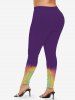 Plus Size Galaxy Colorblock Sparkling Sequin 3D Print Leggings -  