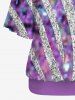 Plus Size Basic Solid Racerback Tank Top and Glitter Sparkling Sequins Ombre Print Skew Neck Batwing Sleeves T-shirt Set -  