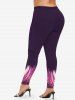 Plus Size Galaxy Swirls Colorblock Print Leggings -  