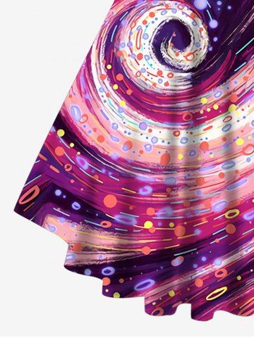 Plus Size Galaxy Swirls Colorblock Print Lattice Crisscross Flare Sleeve T-shirt