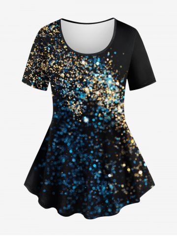 Plus Size Sparkling Sequin Glitter 3D Print T-shirt - BLACK - 4X