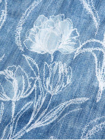 Plus Size Cold Shoulder Ripped Braided Floral Printed Heart Buckle Grommet Ombre Asymmetric Handkerchief Top