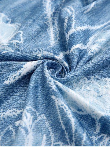 Plus Size Cold Shoulder Ripped Braided Floral Printed Heart Buckle Grommet Ombre Asymmetric Handkerchief Top