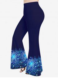 Pantalon Évasé Imprimé Floral 3D à Paillettes Grande Taille - Bleu profond 6X