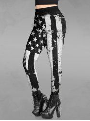 Gothic Ink Painting Striped Star Patriotic American Flag Print Skinny Leggings -  