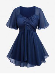 Plus Size Sheer Chiffon Ruffles Asymmetrical Surplice Blouse -  