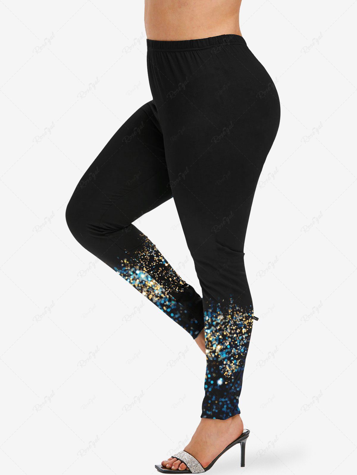 Cheap Plus Size Sparkling Sequin Glitter 3D Print Leggings  