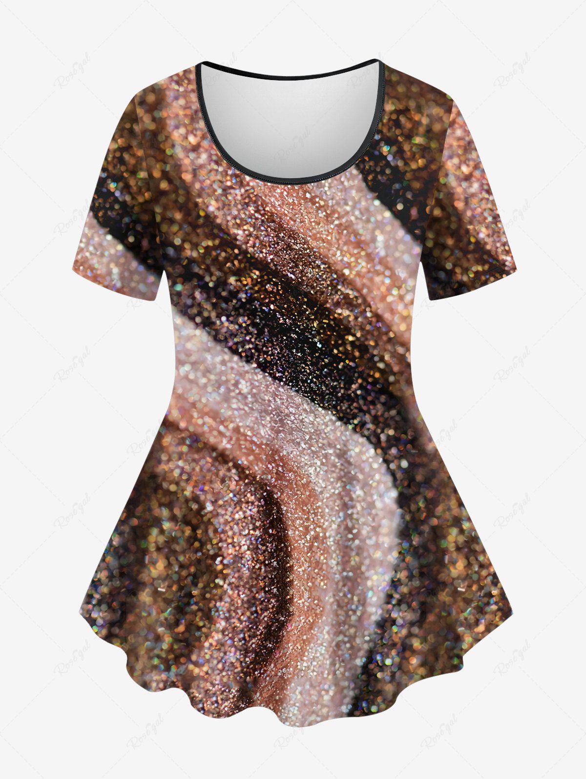 Outfit Plus Size Glitter Sparkling Sequins Striped Print T-shirt  