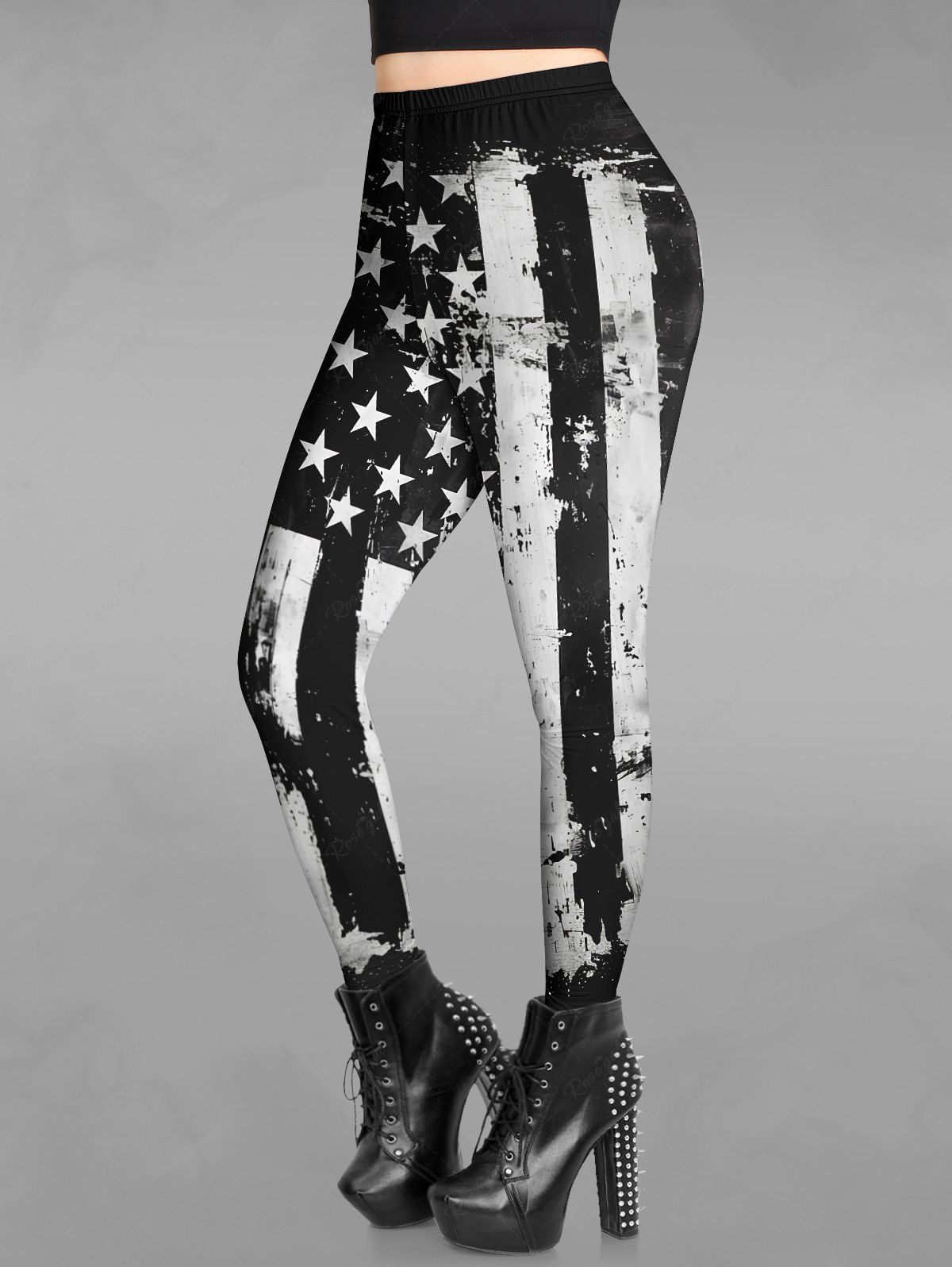 Best Gothic Ink Painting Striped Star Patriotic American Flag Print Skinny Leggings  