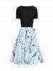 Ensemble de Robe Ligne A Fleurie Imprimée avec Nœud Papillon et de T-Shirt Cahce-cœur - Bleu clair M