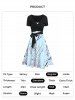 Ensemble de Robe Ligne A Fleurie Imprimée avec Nœud Papillon et de T-Shirt Cahce-cœur - Bleu clair M