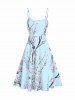 Ensemble de Robe Ligne A Fleurie Imprimée avec Nœud Papillon et de T-Shirt Cahce-cœur - Bleu clair M