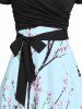 Ensemble de Robe Ligne A Fleurie Imprimée avec Nœud Papillon et de T-Shirt Cahce-cœur - Bleu clair M