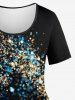 T-shirt Brillant 3D Imprimé de Grande Taille à Paillettes - Noir XS